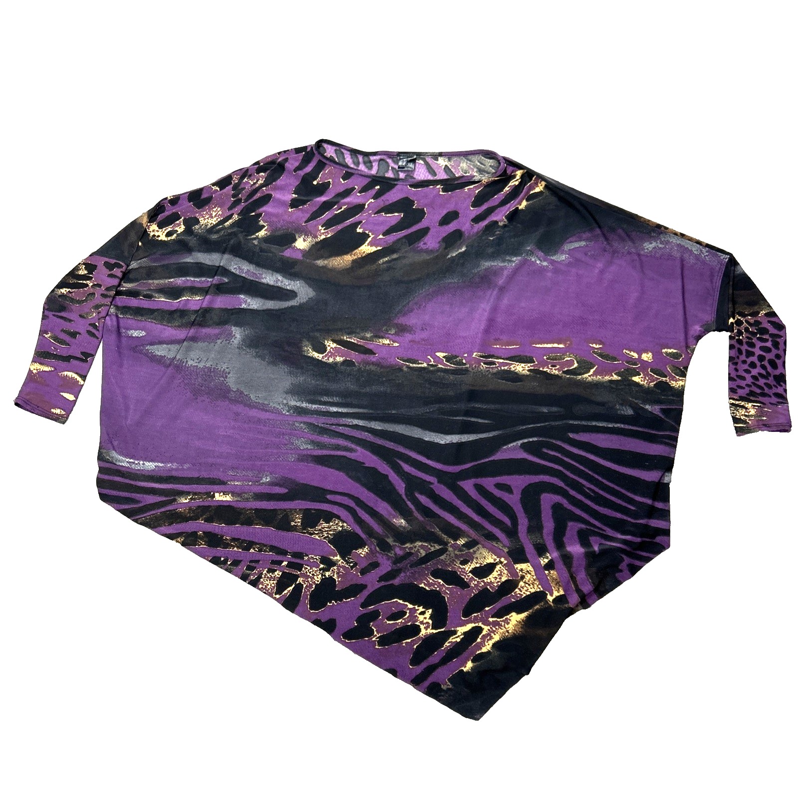 Ducci Blouse Small Watercolor Jersey Purple Black Gold Asymmetrical Oversized